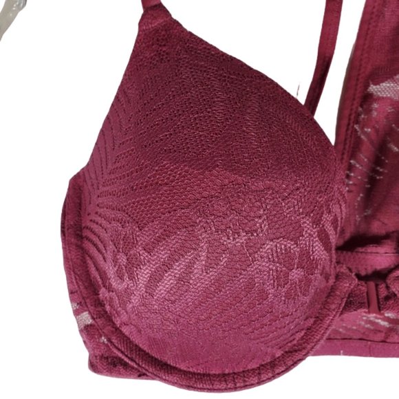 PINK Victoria's Secret Lightly Lined Front Closure Underwire Plunge T-back 32D - Picture 2 of 11